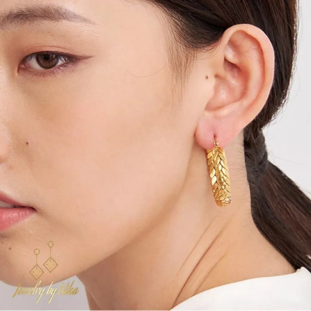 NEW 14K Yellow Gold Elyvian Boho Twisted Chain Statement Luxury Hoop Earrings